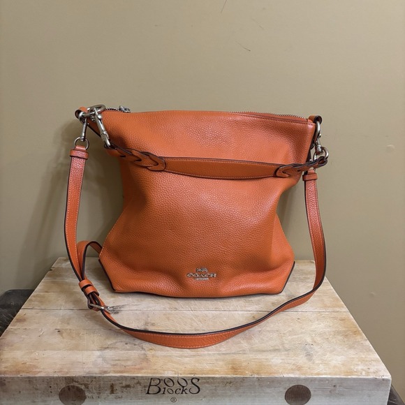 Coach Abby Duffle Tangerine Pebbled Leather Convertible Shoulder Bag Purse Tote - Picture 1 of 14